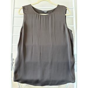Vince 100% Silk Tank Top L Deep Olive Open Back Sleeveless Blouse